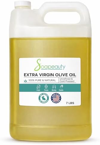 Soapeauty Extra Virgin Olive Oil, 100% Pure Cold Pressed Unrefined Carrier Oil for Skin, Hair, Massage & DIY Soap Making, 7 Pounds