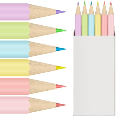 Ctosree 1 Pack Mini Colored Pencil Bulk 6 Per Box, Pastel, 3.5''