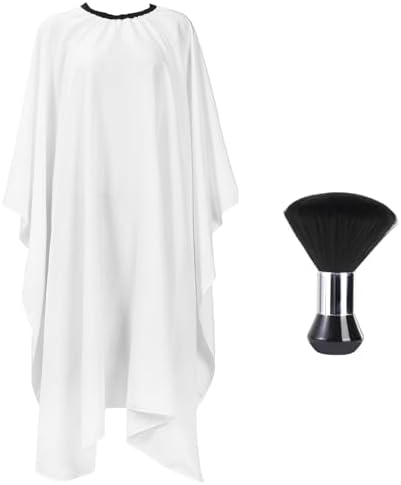 Professional Hair Cutting Cape with Neck Duster Brush, Large Size Salon Barber Cape for Men, Women and Kids(White)