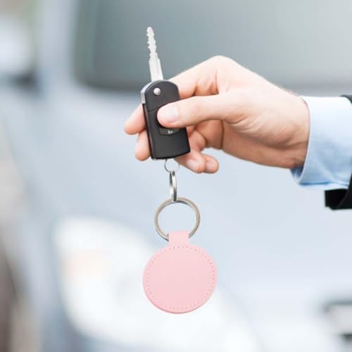 10PCS Round PU Leather Keychain Blanks Pink Double Side Leather Keychain Kits with Key Rings Sublimation Key Fob Holder Heat Transfer Keyring Bulk for DIY Craft Present Making Birthday Gift