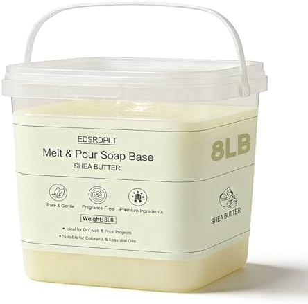 8lb Shea Butter Soap Base in Bucket - Airtight Resealable Lid, Moisture Proof, Premium Glycerin Melt and Pour for DIY Soap Making Supplies (Shea Butter, 8 Pound)