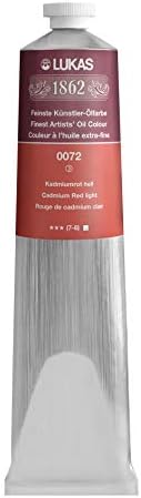 Lukas 1862 Professional German Oil Paint, Cadmium Red Light 200 mL - w/Beeswax & Non-Yellowing Sunflower Oil, Short Drying Time, Smooth, Outstanding Lightfastness