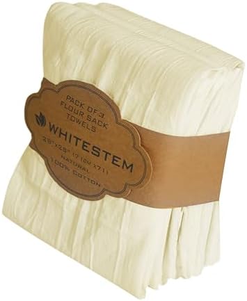 Flour Sack Towels | Tea Towel for Crafts | Kitchen Dish Cotton Blank Towel for Embroidery | Baking Bread Proofing Linen Cover | Thick Absorbent Quick Dry | 3 Pack 28"x28" Natural