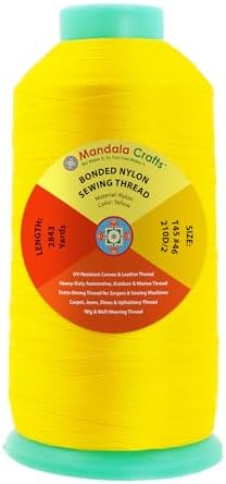 Mandala Crafts Size 46 210D T45 Yellow Bonded Nylon Thread, 2843 YDs