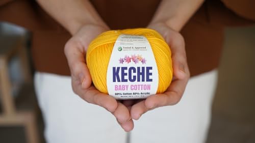 Keche Baby Cotton, 60% Cotton 40% Acrylic Yarn, Soft Cotton Yarn for Crochet and Knitting, Amigurumi Yarn 4 Skeins/Balls [1.76 Oz (50g) / 180 Yrds (165m)] x 4 - Off White