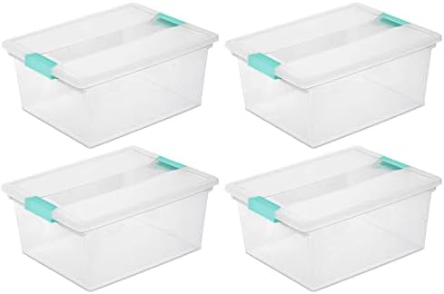 Sterilite Deep Clip Box, Clear Storage Bin with Latching Lid, 4 Pack