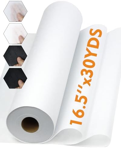 PLANTIONAL Medium Weight White Iron-On Non-Woven Fusible Interfacing: 16.5" x 30yds Medium Weight Non-Woven Interfacing Iron On Polyester Single-Sided Interfacing for DIY Crafts Supplies