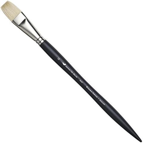 Winsor & Newton Artists' Oil Hog Paint Brush, Long Handle Size 12, Flat | Handcrafted with interlocked Chungking bristles; Have spring, stiff, & flagged allowing large amounts of colour to be carried