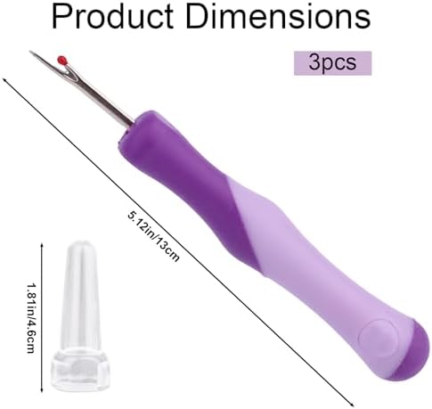 3pcs Seam Ripper, Stitch Remover Tool with Safety Caps and Small Red Ball for Hand Sewing Knitting Cross Stitch Embroidery Thread Removal(Purple)