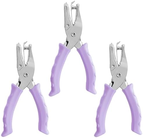 Single Hole Punch Paper Hole Puncher for Crafts, One Hole Punch with Purple Soft Grip Handle, Hole Punchs for Kids and Adults, Handheld Circle Punch for Paper Crafts in Home, Office, Classroom, 3 Pack