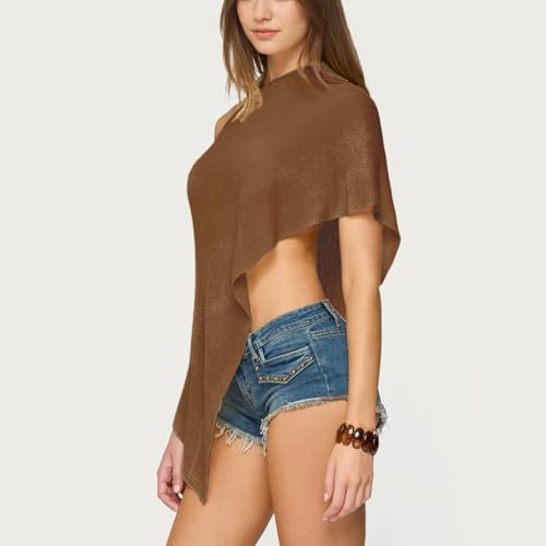 Women Knit Poncho Top Sheer Crochet Shawl Cover Up