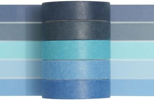Solid Color Washi Tape Set - 5 Rolls Gradient Rainbow Adhesive Tapes Pastel Arts Decorative Masking Tape Sets for Craft, Kids, Scrapbook, DIY, Gift Wrapping (10-Deep Sea)