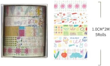 Cute Pattern Washi Tape Set 5 Rolls Glitter Cover Decorative Wide Kawaii Masking Tapes for Arts, DIY Crafts, Journals, Planners, Scrapbook, Wrapping (11 Girly Mix)