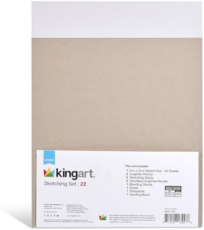 KINGART 22-Piece Professional Sketching Kit with 9x12 Drawing Pad – Includes 12 Graphite Pencils, 6 Soft Pastels, Blending Stump, Kneaded Eraser, and Sharpener – Versatile Artist Set for Shading