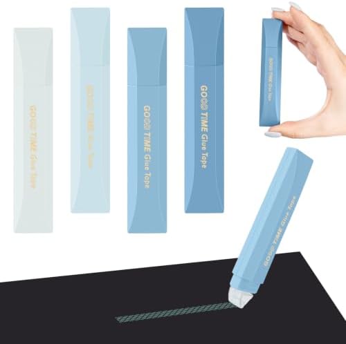 Temiary 4 Pack Double Sided Tape Pen, 16.4 Ft x 0.24 Inch Scrapbook Tape Roller for Crafts, Aesthetic Adhesive Glue Tape Pens for Scrapbooking School Office Journaling Supplies (Blue)