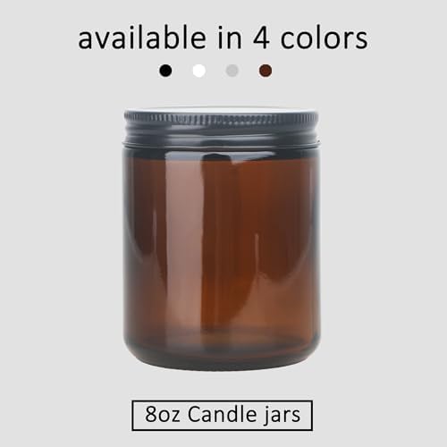 MILIVIXAY 12 Pack 8 OZ Thick Glass Dark Amber Candle Jars with All Black Metal Lids-Bulk Empty Candle Jars for Making Candles-Canning Jar for Spice, Liquid, Sample- Dishwasher Safe.