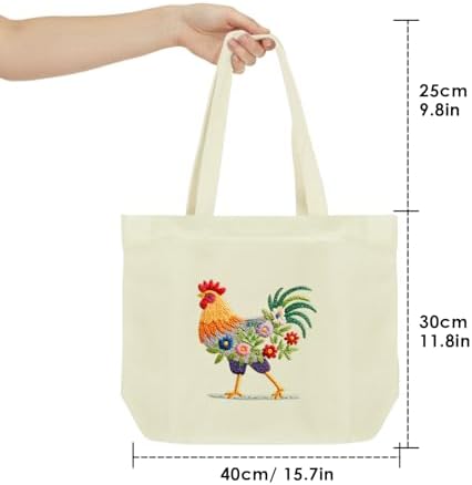 ERKOON Canvas Tote Bag Embroidery Kit for Beginners, Floral Arts Crafts Cross Stitch Kits for Adults Including Stamped Embroidery Bag with Hoops, Needle, Instruction and Color Threads (Rooster)