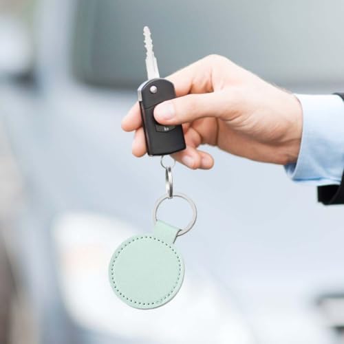 10PCS PU Leather Keychain Blanks Light Green Double Side Leather Keychain Kits with Key Rings Round Key Fob Holder Bulk for DIY Craft Present Making Birthday Gift