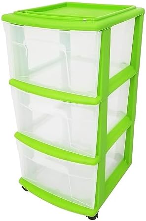 HOMZ Drawer Tower, 3-Tier Storage Cart with Removable Wheels, Bold Lime