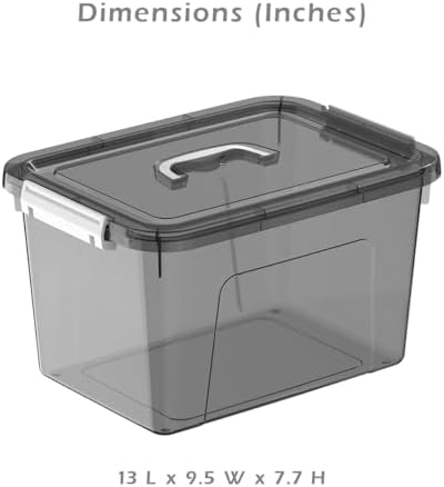 Stackable Plastic Black Storage Bins with Lids 6 Pack, 12 Quart Modular Organizer Boxes with Secure Latches for Closet, Pantry, Office and Small Item Storage