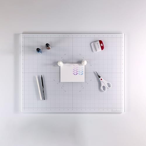 GLASSBOARD STUDIO Glass Craft Mat - Magnetic, Heat & Scratch Resistant - For Crafting, Cutting, Painting, Mixed Media Artwork - Grid Lines, Non-Slip Rubber Feet (True White 24"L x 36"W)