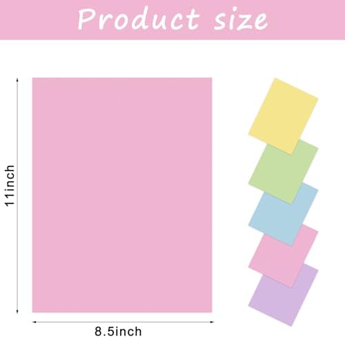Whaline 50 Sheets 8.5 x 11 Inch Pastel Card Stock Paper 5 Solid Colors Assorted Core Scrapbook Craft Paper for Print DIY Card Making School Office Home Supplies, 65lb