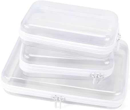 YOPCDJ Clear Hard Shell Zipper Case Clear Zipper Pouches, Travel Toiletry Bag & Waterproof Makeup Organizer, Diaper bag, Plastic Pouch for Office Home Storage, White 3 Pack, LSS