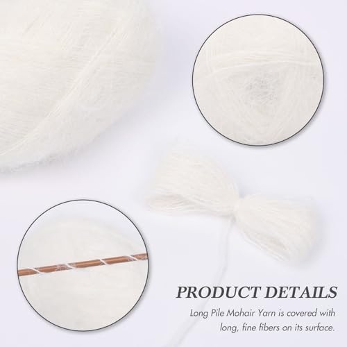 NICEEC 2 Skeins Long Pile Mohair Yarn 2.82oz/788yds - White