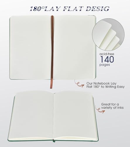 Biuwory A5 Hardcover Blank Journal Notebook, Leather Sketchbook for Drawing | 140 Unlined Pages Vintage Notebook, 5.7"×8.3" Travel Diary for Work, School, Art Journal, Daily Writing for Women & Men
