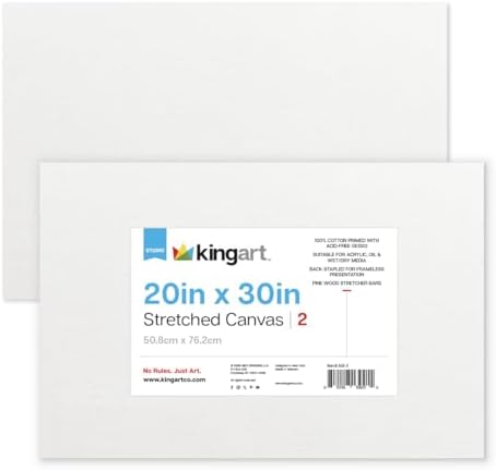 KINGART 852-2 Stretched White Canvas for Painting, 20 x 30 Inch, Pack of 2