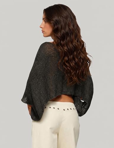 MAKABO Women's Off Shoulder Mesh Knit Cover Up Summer Beach Asymmetrical Vacation Bolero