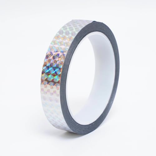 Self-Adhesive Holographic Reflective Tape Prism Tape Holographic Reflective Tape for Keep Birds Away, Craft Projects, DIY Art, Home, Daily Use (Silver, 1 Inch x 55 Yard)