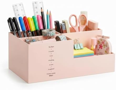 Jekelife Desk Organizer,Desk Storage Caddy, Pen Holder for Office Stationery,Vanity Small Items,Multi Compartment Desktop Organizer,Pink