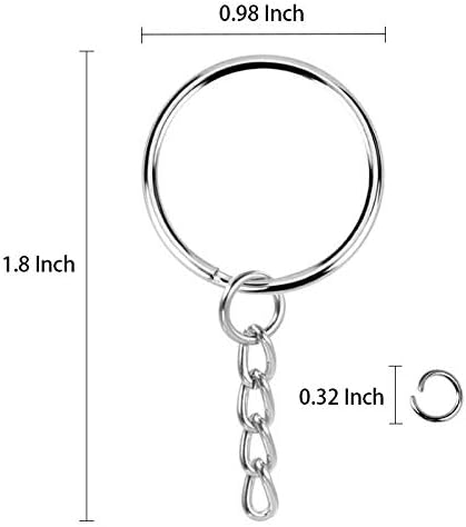 100Pcs Key Ring with Chain and Open Jump,1 inch Split Round Keychain Rings | for Craft Making Jewelry bulk