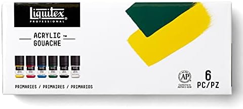 Liquitex Acrylic Gouache Paint Set, 6 x 22ml (0.74-oz), Primaries