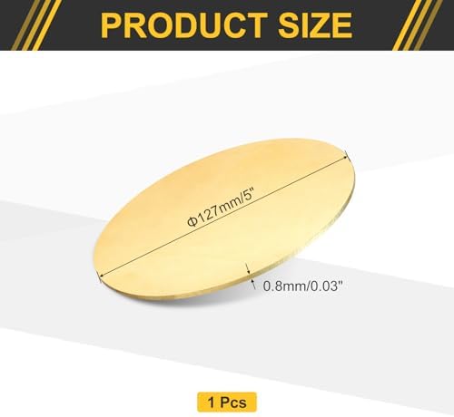 uxcell Brass Round Plate, 0.03"(0.8mm) Thick 5"(127mm) Dia H65 Brass Round Disc Blank Metal Sheet Copper Circle Disc for Metal Stamping DIY Crafts