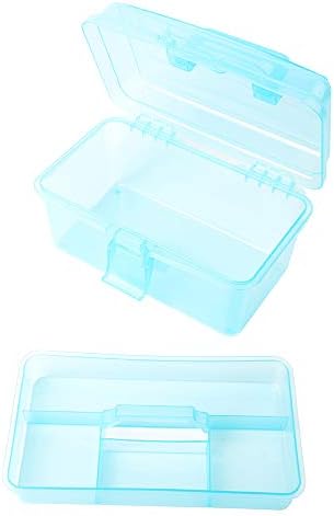 Multipurpose Plastic Art and Craft Supply Storage Container Bin Case with Removable Tray and Handle, First Aid Box Organizer, Clear&Blue