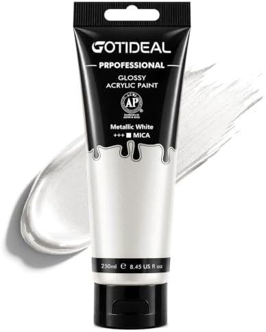 GOTIDEAL Metallic White Acrylic Paint, 8.45oz/250ml, Art Craft Paints