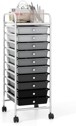 COSTWAY 10-Drawer Rolling Storage Cart, Utility Mobile Trolley