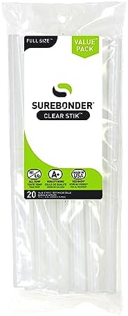 Surebonder Full Size Hot Glue Sticks Long, 20-Pack, Clear, Non-Toxic, Multi-Temp, 10-Inch x 0.43-Inch for Full Size Glue Guns, DIY, Arts, Crafts & Home Repairs