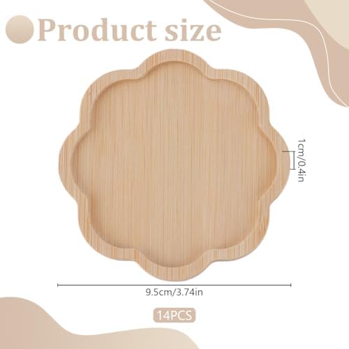 WEBEEDY 14 Pcs DIY Mosaic Bamboo Coasters Flower Shape Fillable Blank Base Trays 3.7 Inch Drinking Cup Coaster for DIY Plate Ornaments Making Crafts Tabletop Planters Protection Home Decor, 9.5 cm