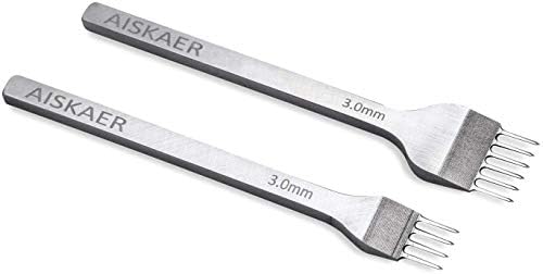 Aiskaer Leather Stitching Punch Set, Diamond Chisel Tools, 3mm White Steel 1/2/4/6 Prong for Leather Craft DIY