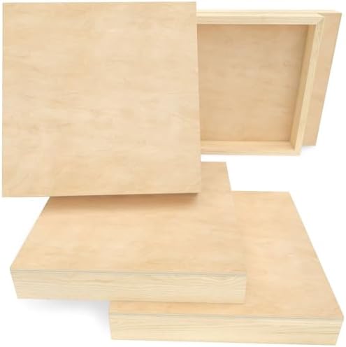 ARTEZA Wood Canvas Boards, 10 x 10 Inches, Pack of 5, Birch Wood, Wooden Panels for Acrylic and Oil Painting, Wood Burning, Crafting | 1.5 in Profile, Smooth 5 mm Surface, Sanded Edges, For Oil, Acrylic Pouring, Wood Burning, Encaustic Art and Mixed Media