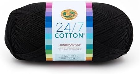 Lion Brand Yarn, 24/7 Cotton Yarn, Black, 1 Pack