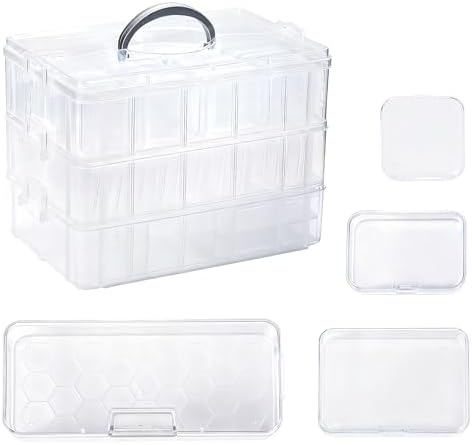 Bead Containers Storage Box for Art Craft Storage,3-Tier Stackable Storage Organizers,61pcs Pieces Plastic Storage Cases Mini Clear Bead Storage Containers Transparent Boxes