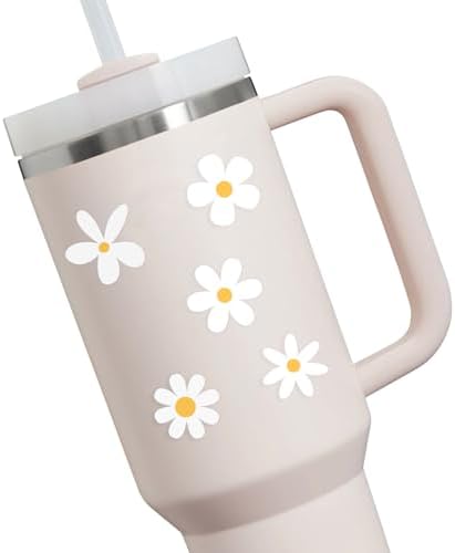 70 X Little Daisy Stickers for Laptop & Phone, Small Floral Vinyl Stickers Cute Aesthetic White Daisy Decals for Water Bottle iPhone Case Notebook, Mini Stickers 1 Inch