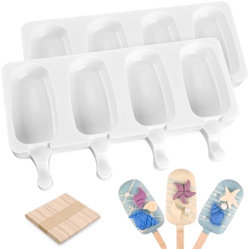 Sakolla 2 Pack 4 Cavity Popsicle Silicone Molds with 50 Wooden Sticks