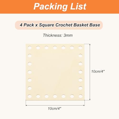 PATIKIL 4 x 4 Inch Crochet Basket Base, 4 Pcs Basket Bottoms Square Wood Base Shaper Bag Making Supplies Weaving Knitting Kit for Crochet Shoulder Bag Handbag Purse Craft