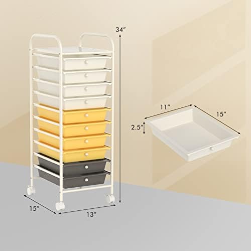 COSTWAY 10-Drawer Rolling Storage Cart, Utility Mobile Trolley