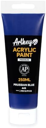 Artkey Acrylic Paint - Prussian Blue (250 ml/8.45 oz) Tubes, Rich & Vibrant Pigments, Professional Artists Acrylic Paints - Art Supplies for Canvas Wood Rock Clay Fabric Ceramics Art Crafts Painting